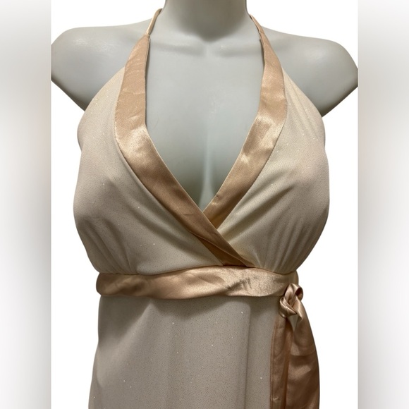 VTG Y2K Asymmetrical Babydoll Fairy Dress Halter Dress Empire Waist Sz 12 Cream - Picture 2 of 6